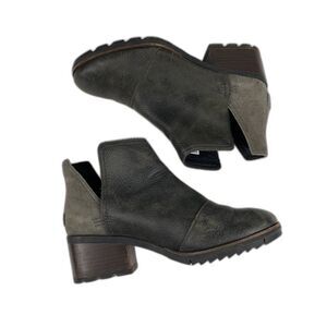 Sorel Cate Cut-Out Boot Womens 8.5 Waterproof Gray Leather Heel Bootie Grunge